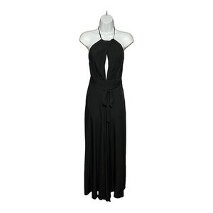 Aakaa Black Halter Jumpsuit Small Cutout Back Wide-Leg Pleated Smocked Waist